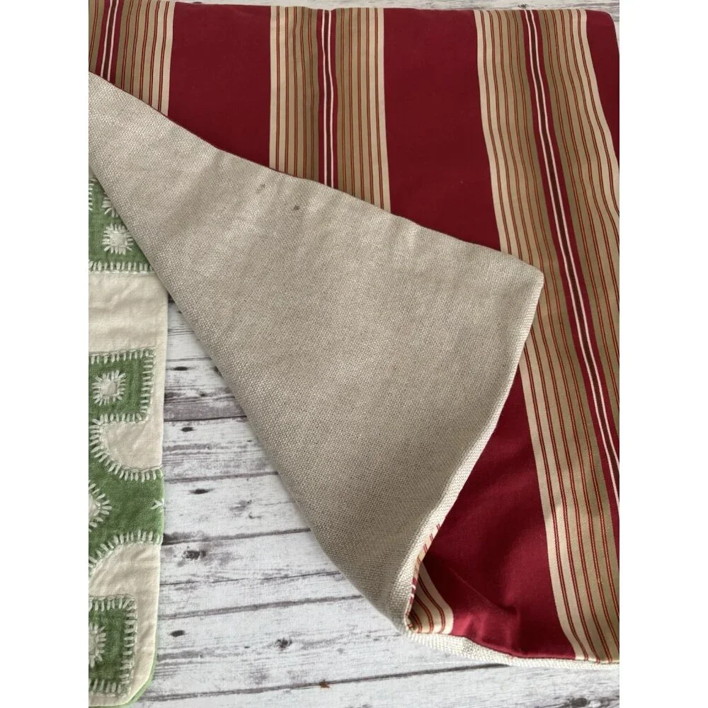 POTTERY BARN Set Pillow Shams Stripes Velvet Red Green COTTON LINEN Pillowcases